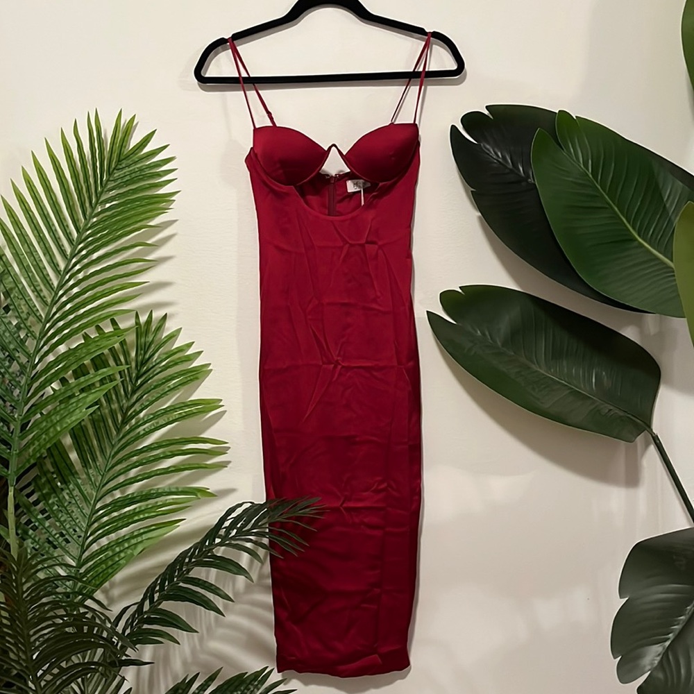 Red Satin Cut Out Dress